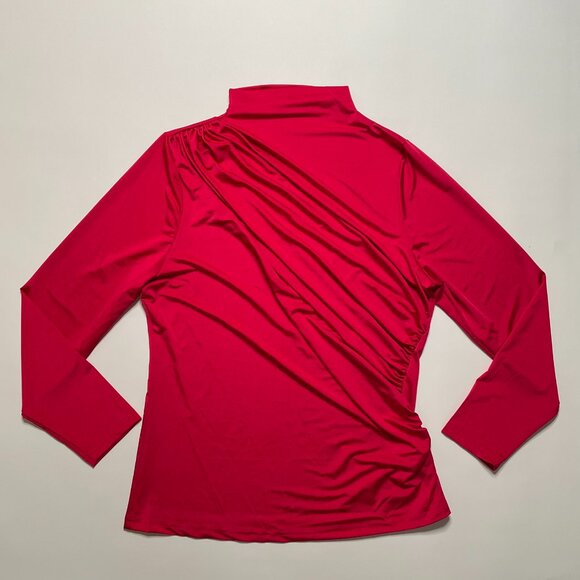 Curvy Sz 2X! Red Mock Neck Rouched Long Sleeve Top | Bold Luxe Layer - Picture 5 of 8